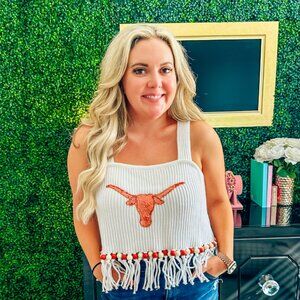 Queen of Sparkles Licensed Texas Fringe Bead Sweater Tank